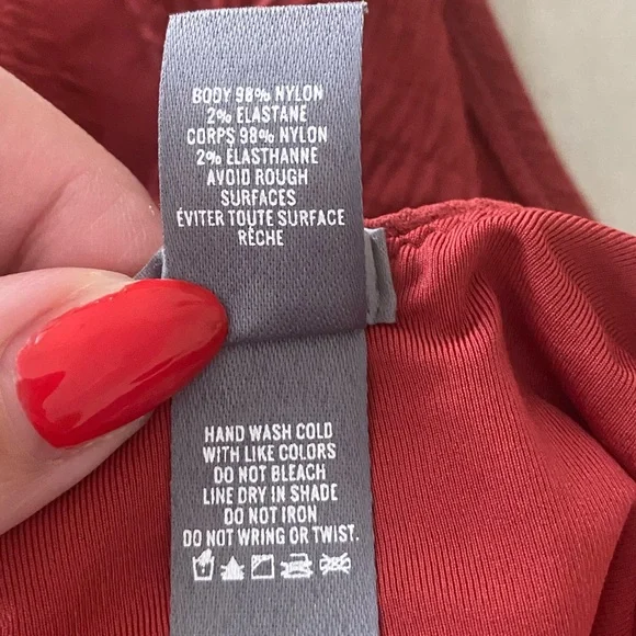 Aerie Cheeky Brick Red Ribbed One Piece Swimsuit Sexy High Cut Smocked Size XL - Picture 6 of 6